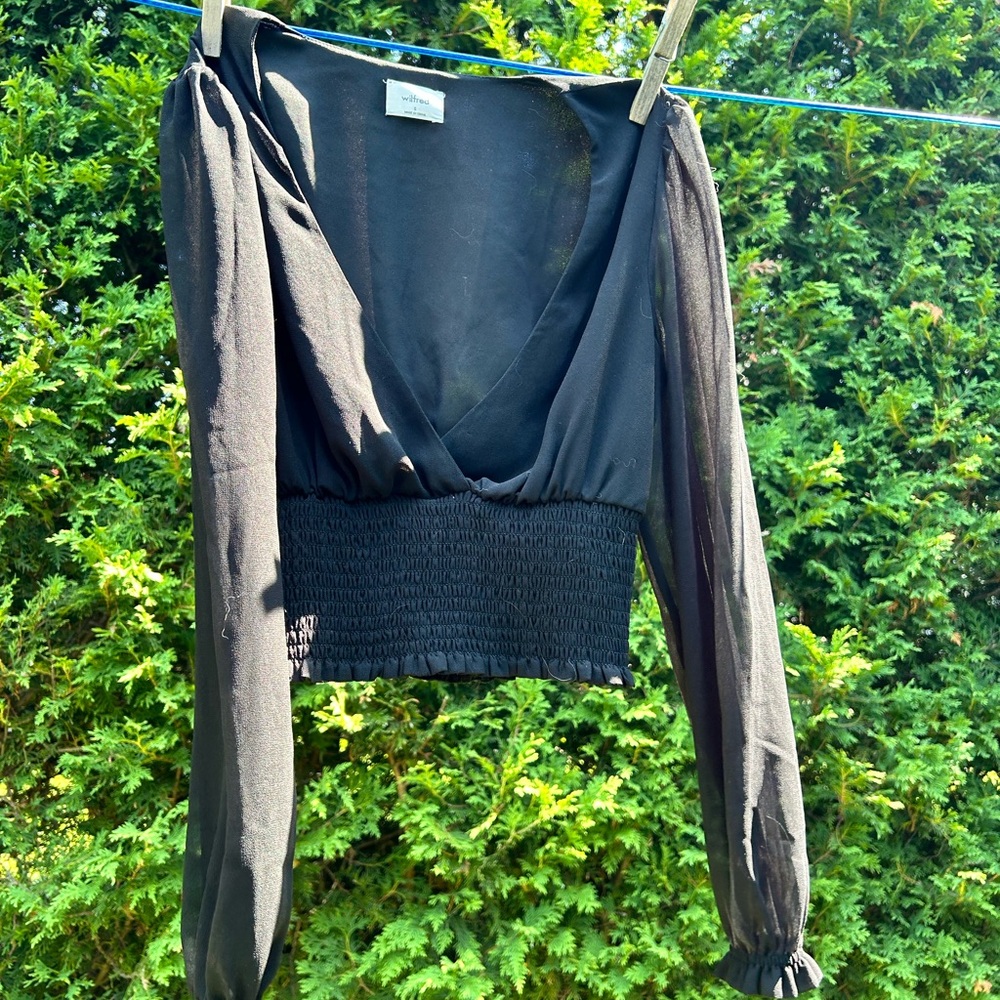 Wilfred Black Sheer Smocked Blouse